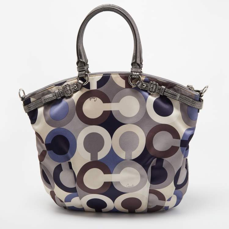 Pre Owned Coach Multicolor Op Art Satin and Leather Madison Bag