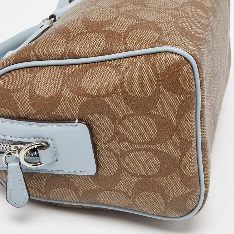 Pre Owned Coach Brown/Blue Signature Coated Canvas and Leather Mini Bennett Satchel