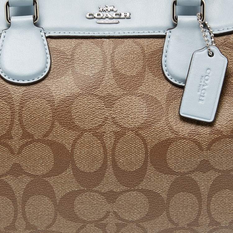 Pre Owned Coach Brown/Blue Signature Coated Canvas and Leather Mini Bennett Satchel