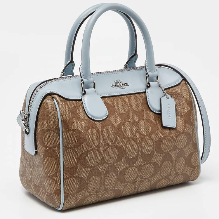Pre Owned Coach Brown/Blue Signature Coated Canvas and Leather Mini Bennett Satchel