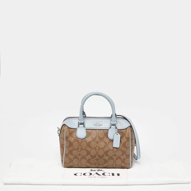 Pre Owned Coach Brown/Blue Signature Coated Canvas and Leather Mini Bennett Satchel