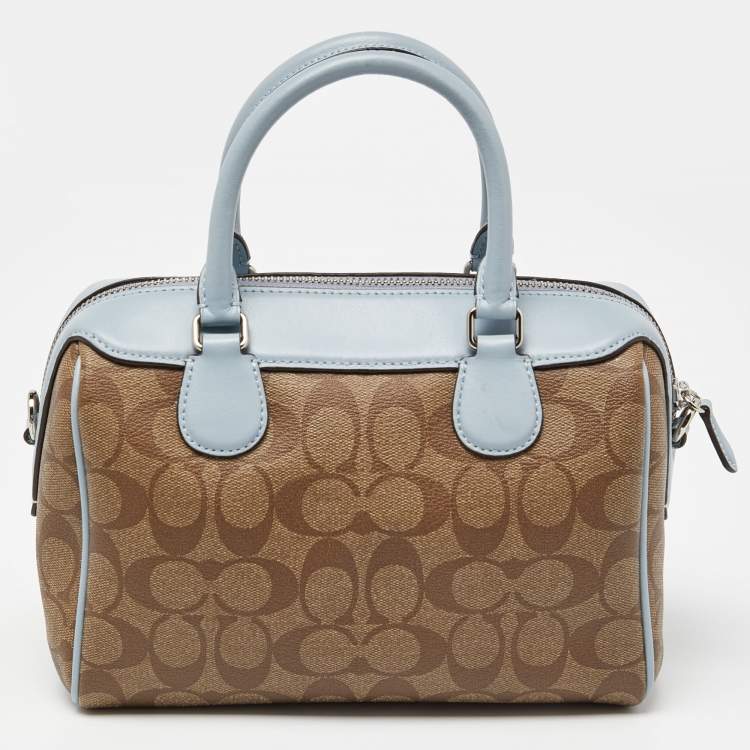 Pre Owned Coach Brown/Blue Signature Coated Canvas and Leather Mini Bennett Satchel