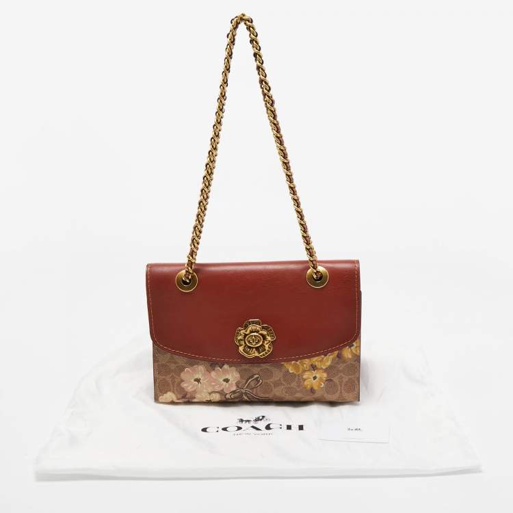 Pre Owned Coach Brown/Beige Signature Coated Canvas and Leather Parker Shoulder Bag