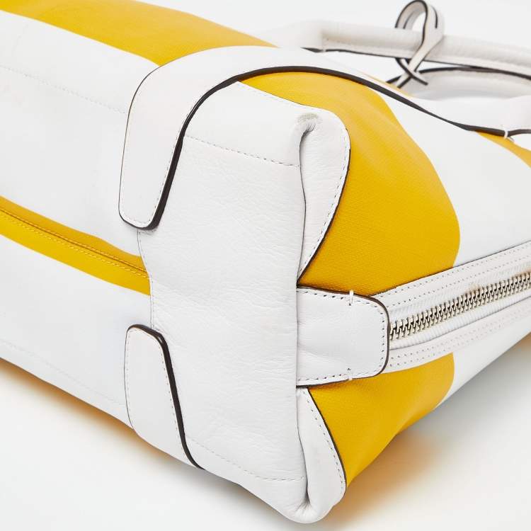 Pre Owned Coach Yellow/White Striped Coated Canvas and Leather Satchel