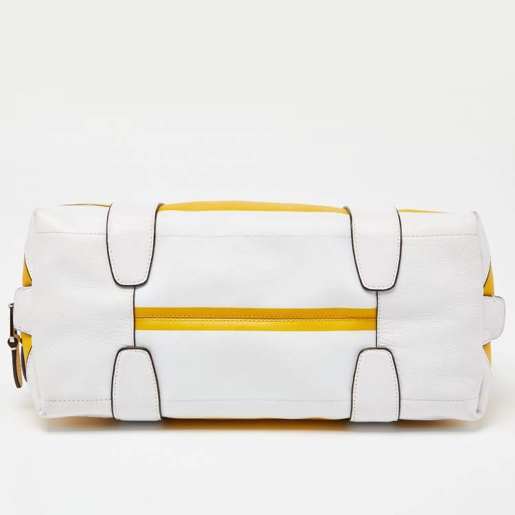 Pre Owned Coach Yellow/White Striped Coated Canvas and Leather Satchel