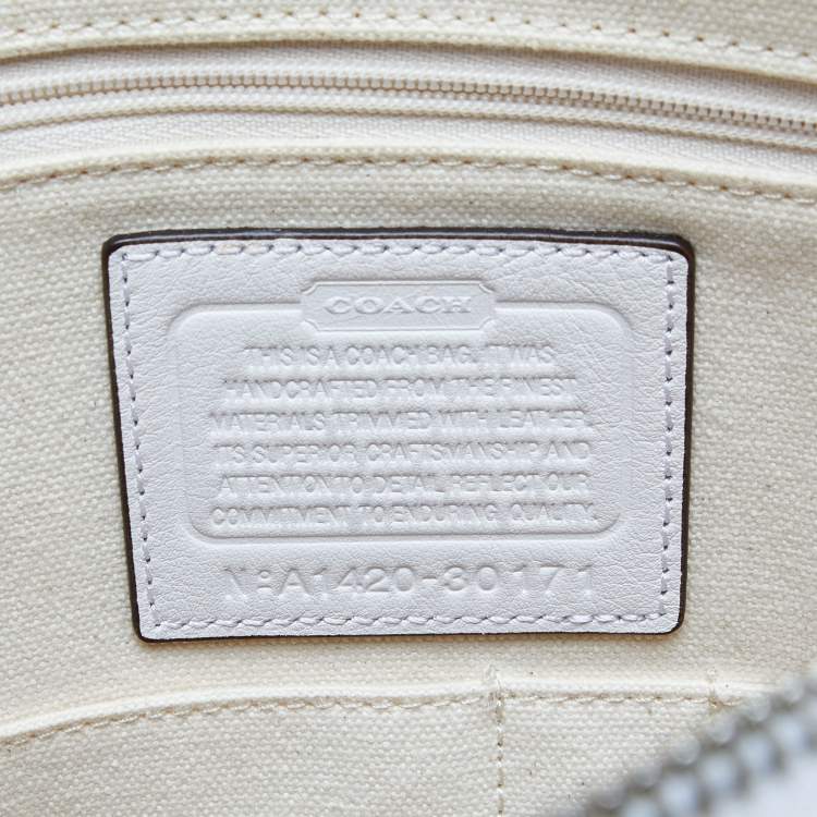 Pre Owned Coach Yellow/White Striped Coated Canvas and Leather Satchel