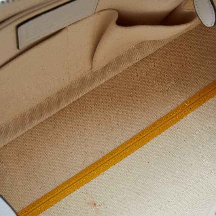Pre Owned Coach Yellow/White Striped Coated Canvas and Leather Satchel