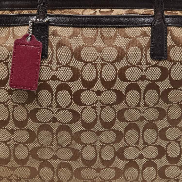 Pre Owned Coach Beige/Brown Signature Canvas and Leather Shopper Tote