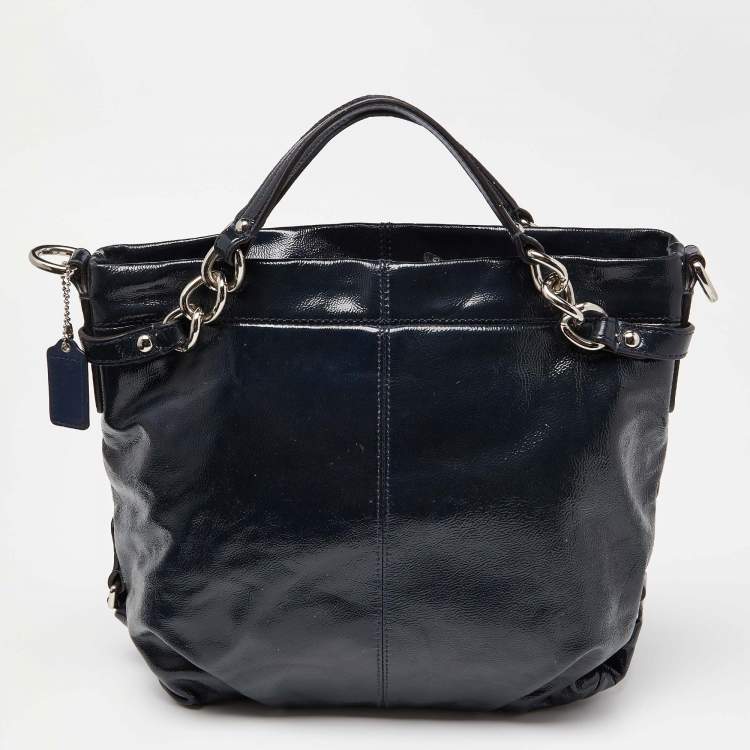 Pre Owned Coach Blue Patent Leather Brooke Hobo