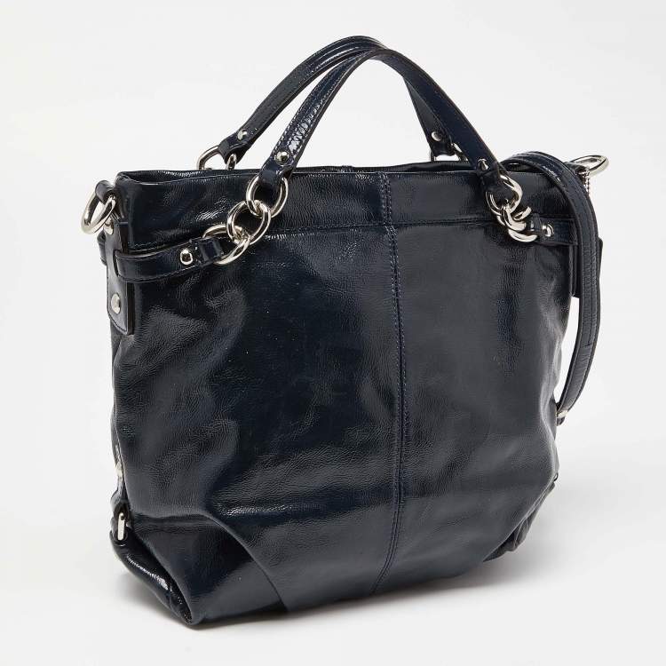 Pre Owned Coach Blue Patent Leather Brooke Hobo
