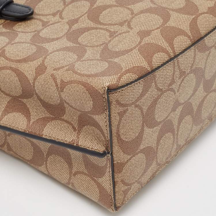 Pre Owned Coach Beige/Black Signature Coated Canvas and Leather Mollie Tote