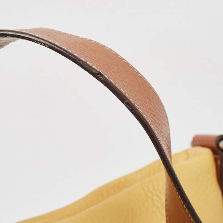 Pre Owned Coach Yellow/Brown Leather Crossbody Bag