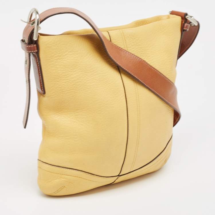 Pre Owned Coach Yellow/Brown Leather Crossbody Bag