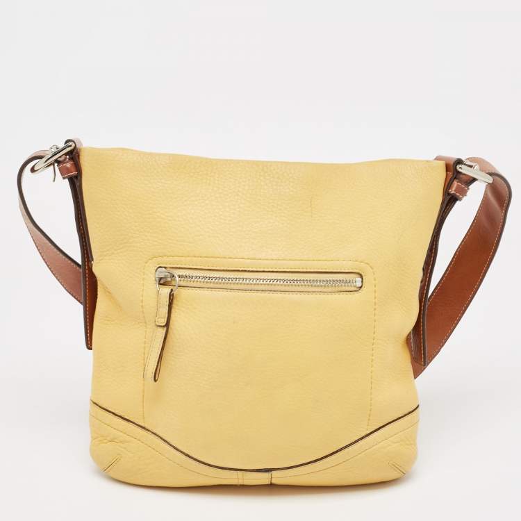 Pre Owned Coach Yellow/Brown Leather Crossbody Bag