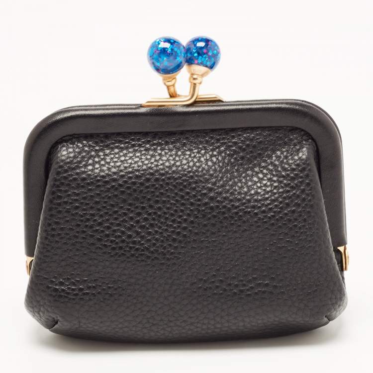 Pre Owned Coach Black Leather Nora Kisslock Coin Purse 