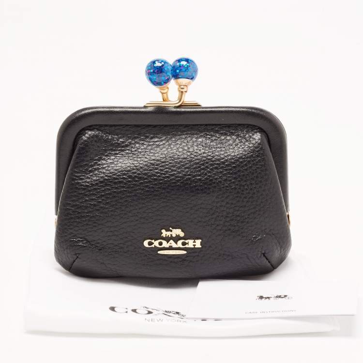 Pre Owned Coach Black Leather Nora Kisslock Coin Purse 