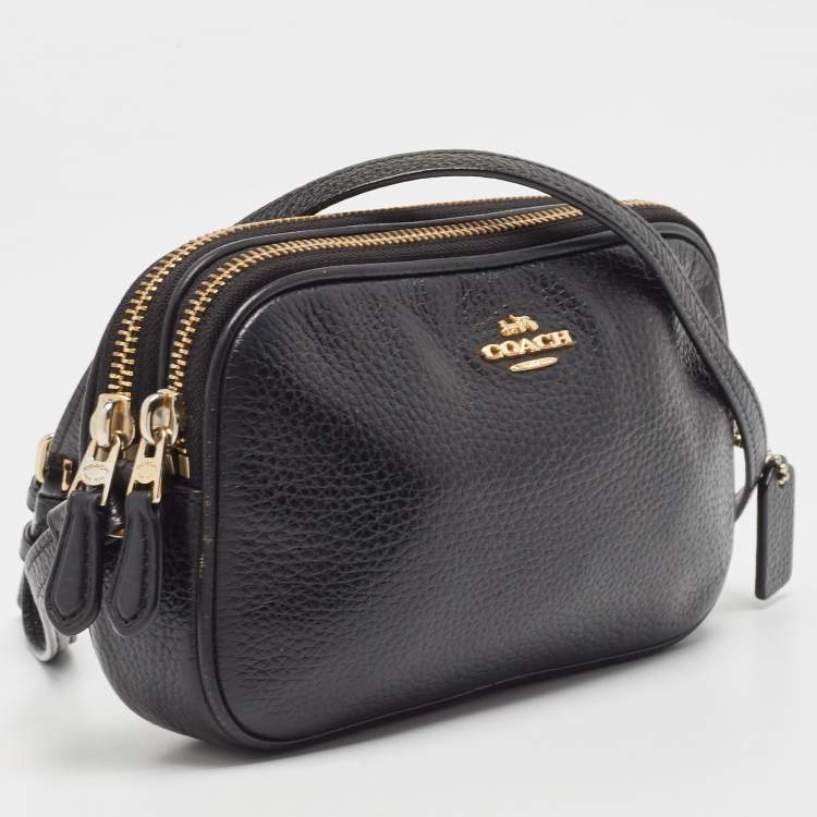Pre Owned Coach Black Leather Isla Double Zip Camera Crossbody Bag