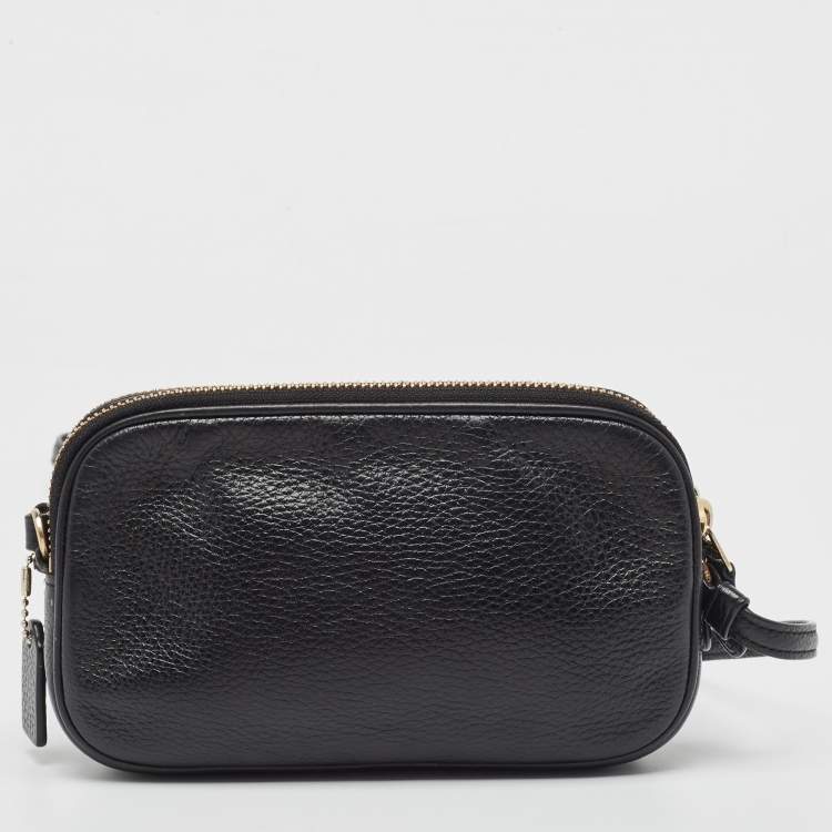 Pre Owned Coach Black Leather Isla Double Zip Camera Crossbody Bag
