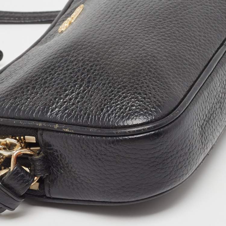 Pre Owned Coach Black Leather Isla Double Zip Camera Crossbody Bag