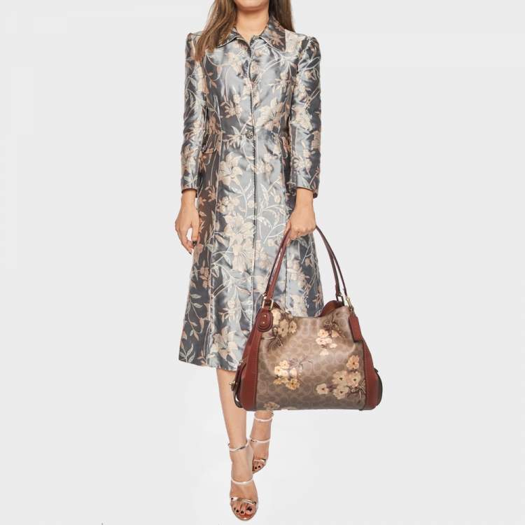 Pre Owned Coach Beige/Brown Signature Prairie Floral Canvas and Leather Edie 31 Satchel