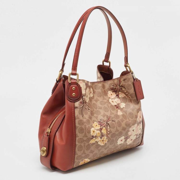 Pre Owned Coach Beige/Brown Signature Prairie Floral Canvas and Leather Edie 31 Satchel