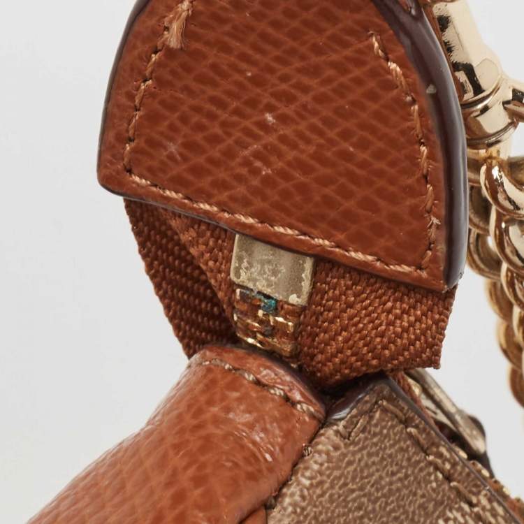 Pre Owned Coach Beige/Tan Signature Canvas And Leather Nolita Chain Clutch 