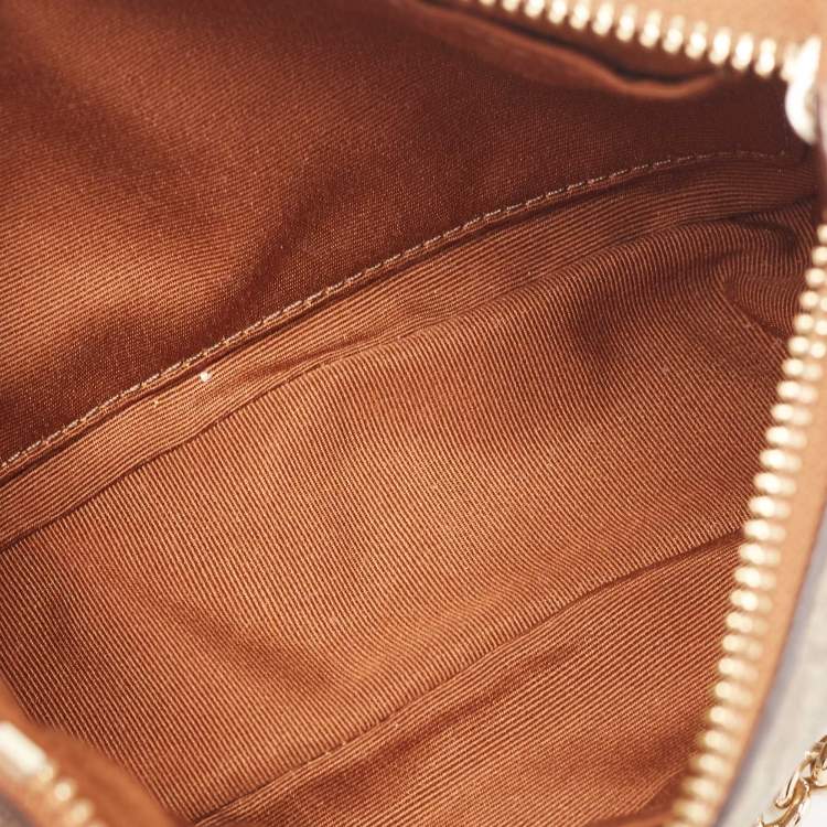 Pre Owned Coach Beige/Tan Signature Canvas And Leather Nolita Chain Clutch 