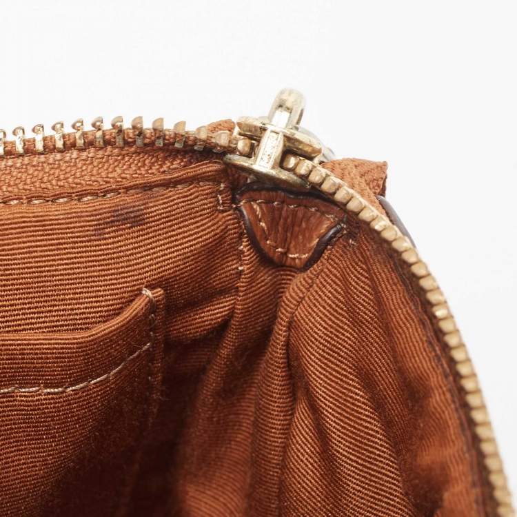 Pre Owned Coach Beige/Tan Signature Canvas And Leather Nolita Chain Clutch 