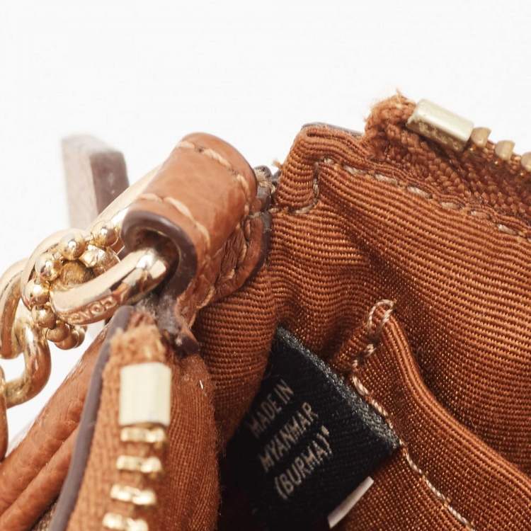 Pre Owned Coach Beige/Tan Signature Canvas And Leather Nolita Chain Clutch 