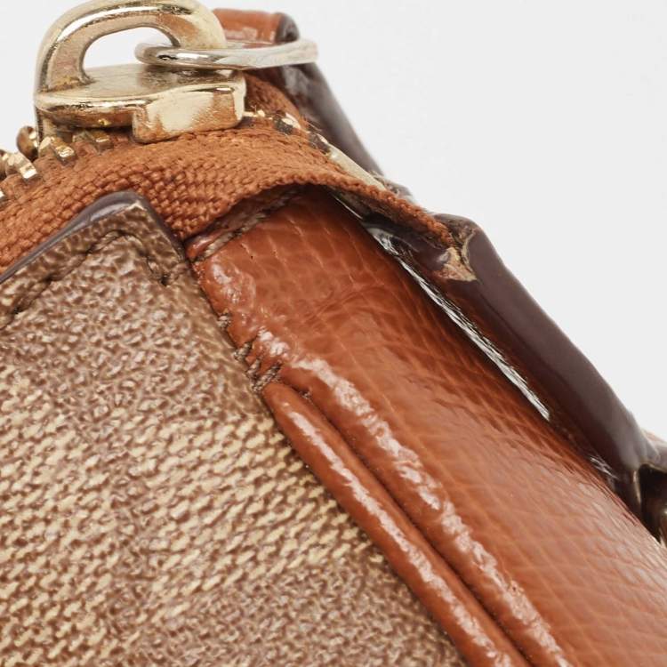Pre Owned Coach Beige/Tan Signature Canvas And Leather Nolita Chain Clutch 