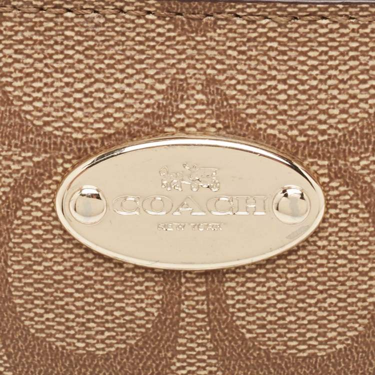 Pre Owned Coach Beige/Tan Signature Canvas And Leather Nolita Chain Clutch 