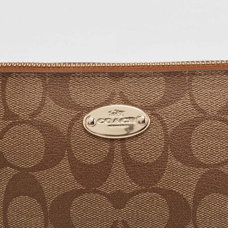 Pre Owned Coach Beige/Tan Signature Canvas And Leather Nolita Chain Clutch 