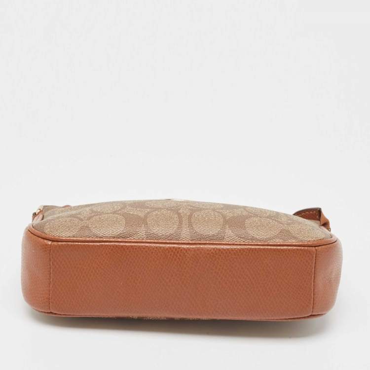 Pre Owned Coach Beige/Tan Signature Canvas And Leather Nolita Chain Clutch 