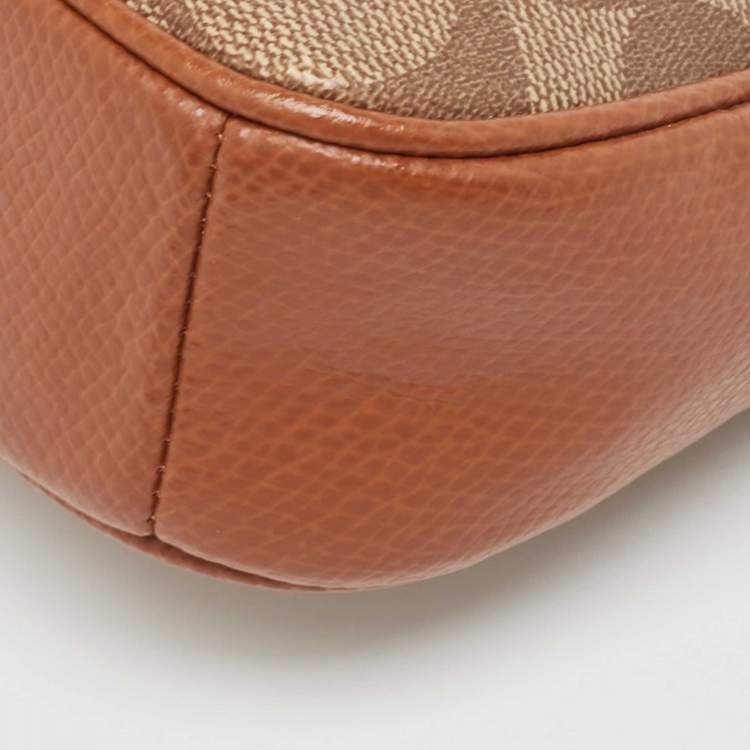 Pre Owned Coach Beige/Tan Signature Canvas And Leather Nolita Chain Clutch 