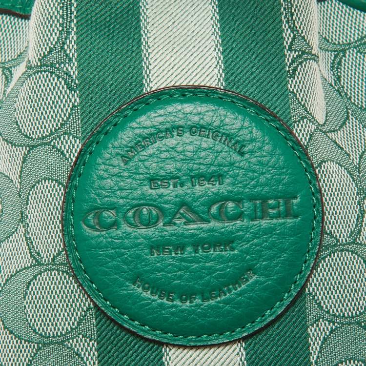 Pre Owned Coach Green Signature Canvas and Leather Mini Dempsey Bucket Bag 