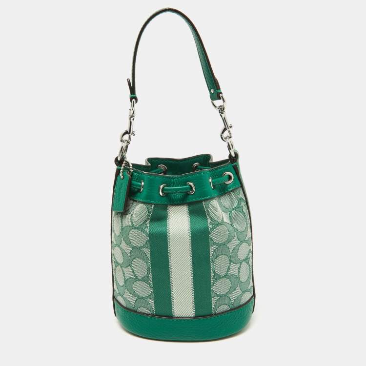 Pre Owned Coach Green Signature Canvas and Leather Mini Dempsey Bucket Bag 