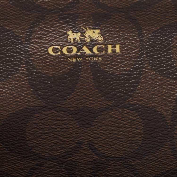 Pre Owned Coach Brown Signature Coated Canvas Zip Wristlet Wallet