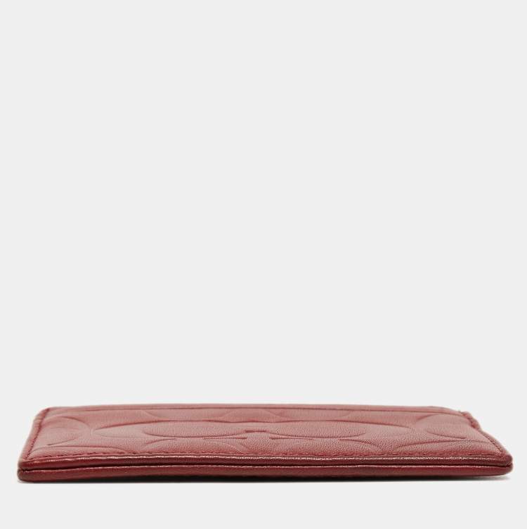 Pre Owned Coach Red Logo Embossed Leather Card Holder