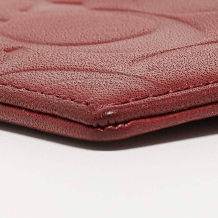 Pre Owned Coach Red Logo Embossed Leather Card Holder