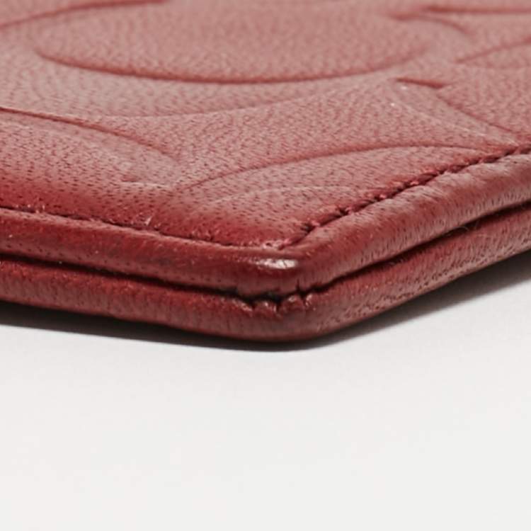Pre Owned Coach Red Logo Embossed Leather Card Holder