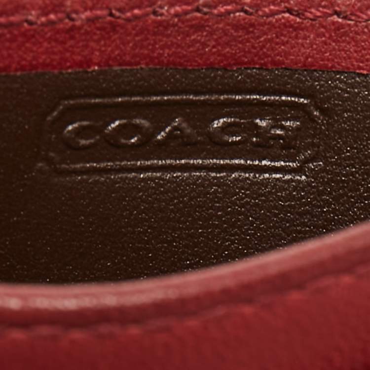 Pre Owned Coach Red Logo Embossed Leather Card Holder
