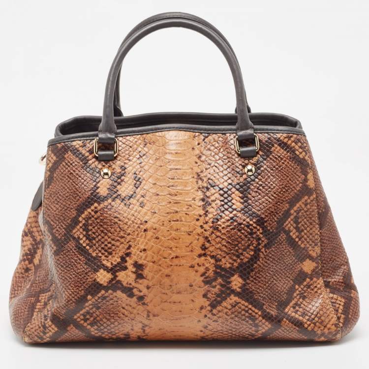 Pre Owned Coach Black/Brown Python Embossed and Leather Margo Carryall Satchel