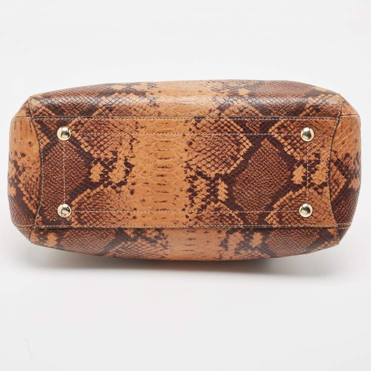 Pre Owned Coach Black/Brown Python Embossed and Leather Margo Carryall Satchel