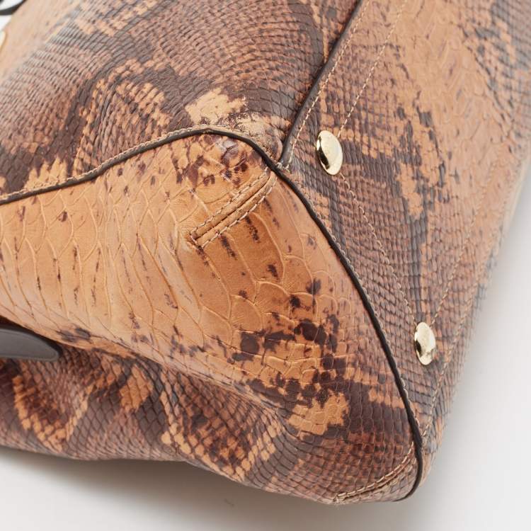 Pre Owned Coach Black/Brown Python Embossed and Leather Margo Carryall Satchel