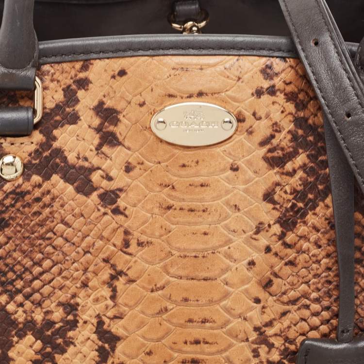 Pre Owned Coach Black/Brown Python Embossed and Leather Margo Carryall Satchel