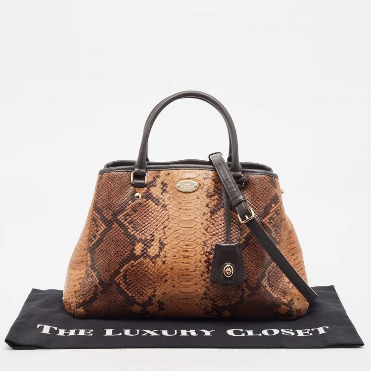 Pre Owned Coach Black/Brown Python Embossed and Leather Margo Carryall Satchel