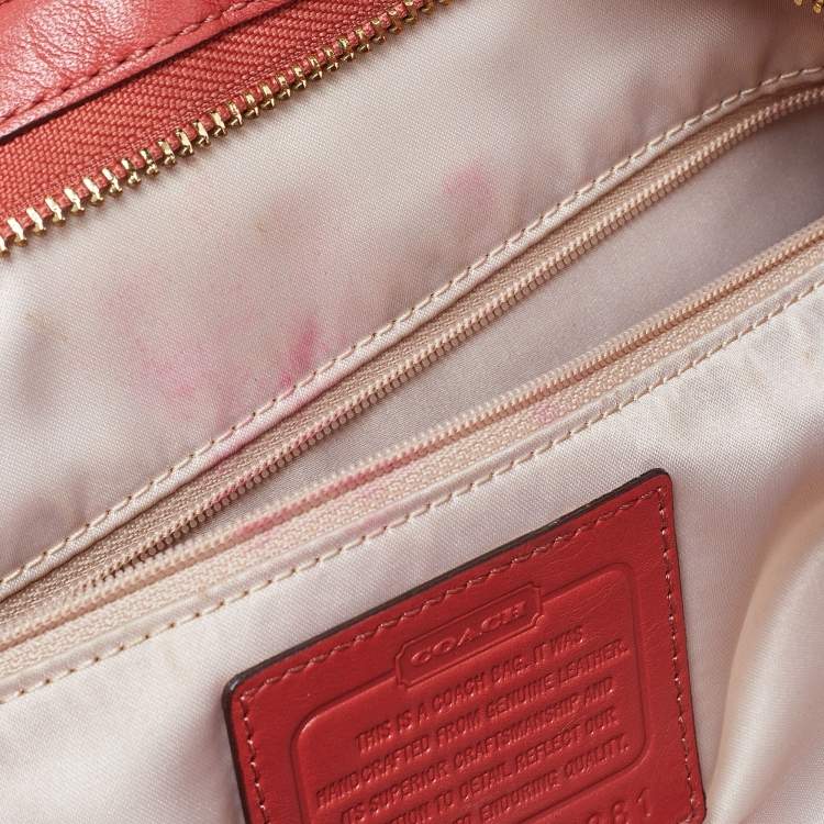 Pre Owned Coach Coral Orange Leather Carrie Madison Gathered Tote
