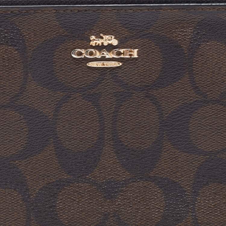 Pre Owned Coach Brown Signature Coated Canvas Double Zip Wristlet