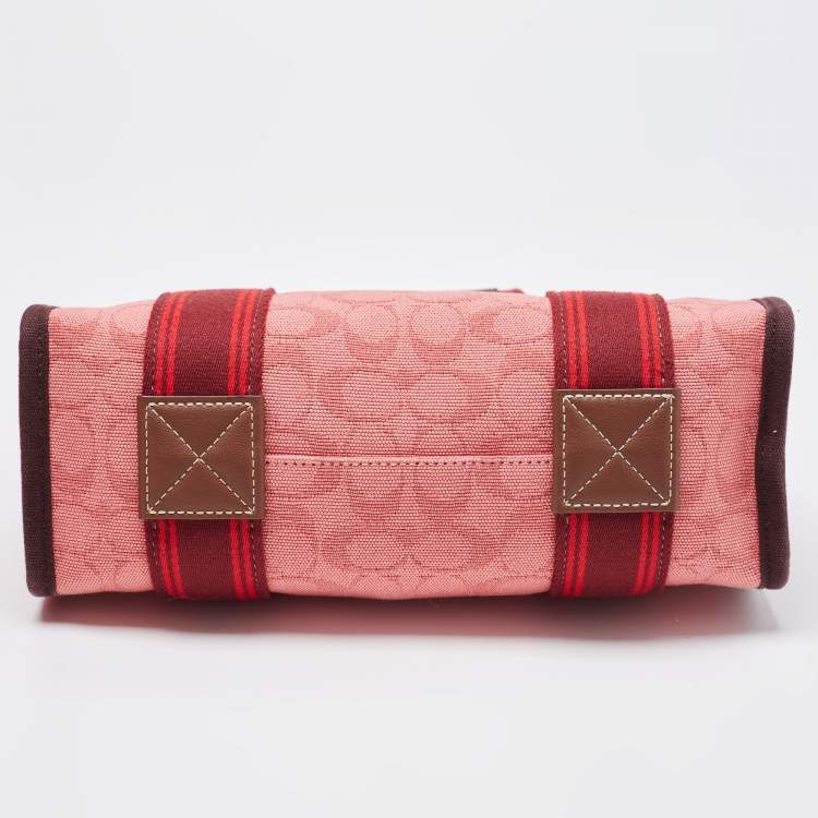 Pre Owned Coach Red/Pink Signature Canvas Spin 27 Tote