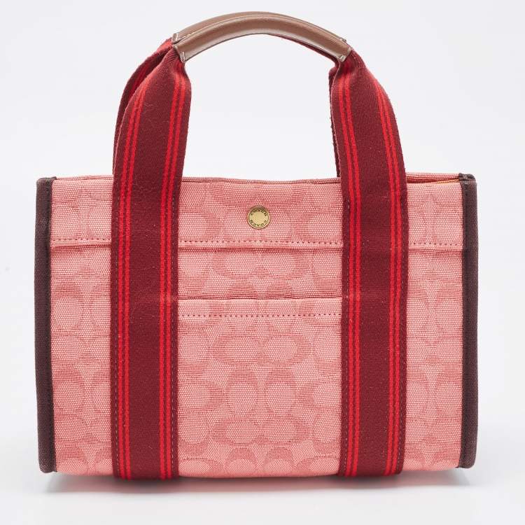 Pre Owned Coach Red/Pink Signature Canvas Spin 27 Tote